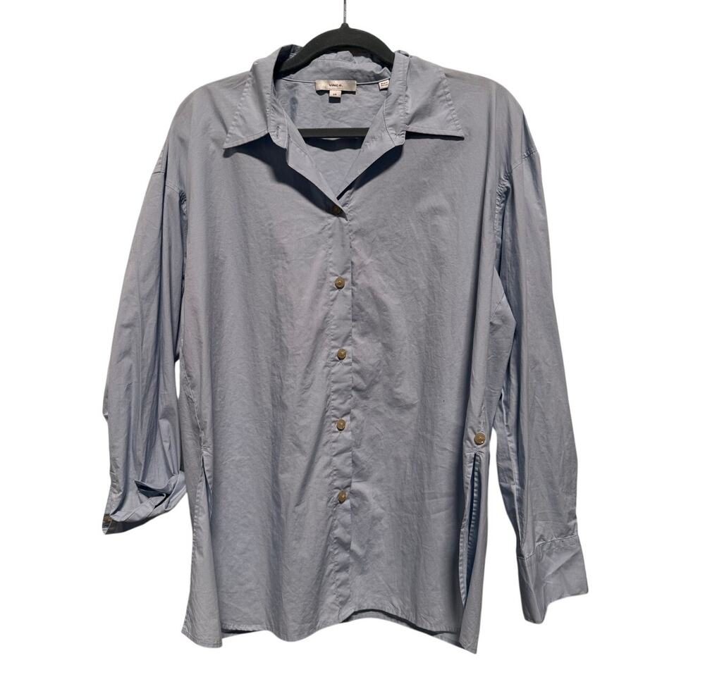 Vince Dress Shirt Women's Large Blue Long Sleeve 100% Cotton
